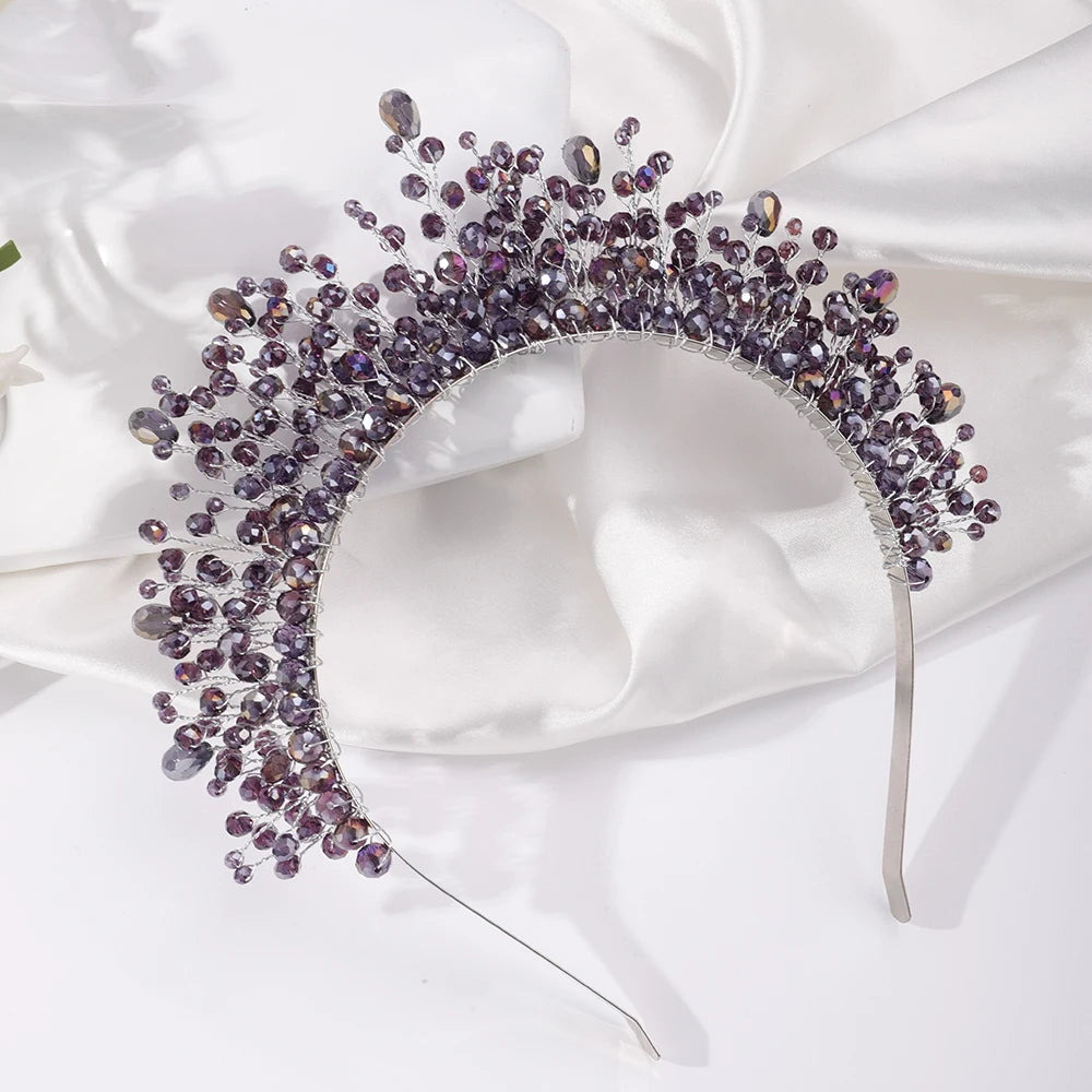 Luxury Crystal Bridal Crown Headband with Silver Diamonds Handmade Wedding Hair Accessories for Elegant Brides and Bridesmaids