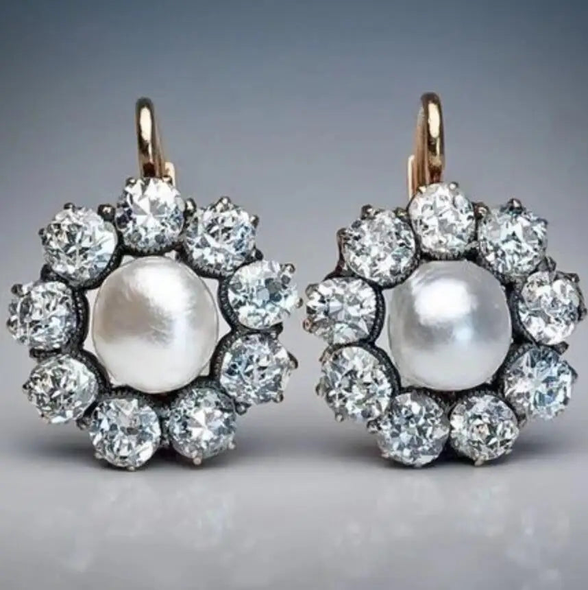 2024 Vintage Pearl Rhinestone Drop Earrings for Women Retro Silver Dangle Jewelry