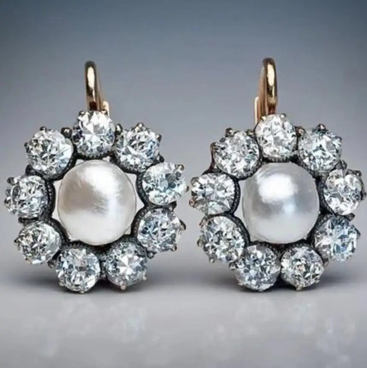 2024 Vintage Pearl Rhinestone Drop Earrings for Women Retro Silver Dangle Jewelry