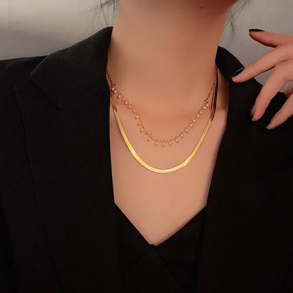 Ganemly Elegant 316L Stainless Steel Double Layer Pearl Necklace for Women 18K Gold Plated Waterproof Fashion Jewelry