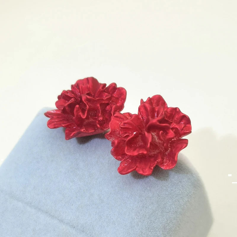 Elegant Red Flower Women's Stud Earrings - Unique Korean Floral Design Bohemian Accessories