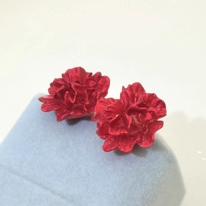 Elegant Red Flower Women's Stud Earrings - Unique Korean Floral Design Bohemian Accessories