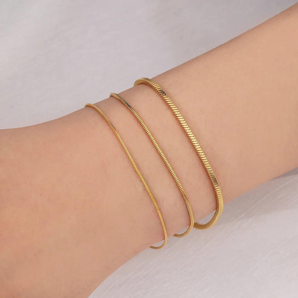 Classic Gold Color Snake Chain Bracelets for Couples with Lobster Clasp Fashion Jewelry