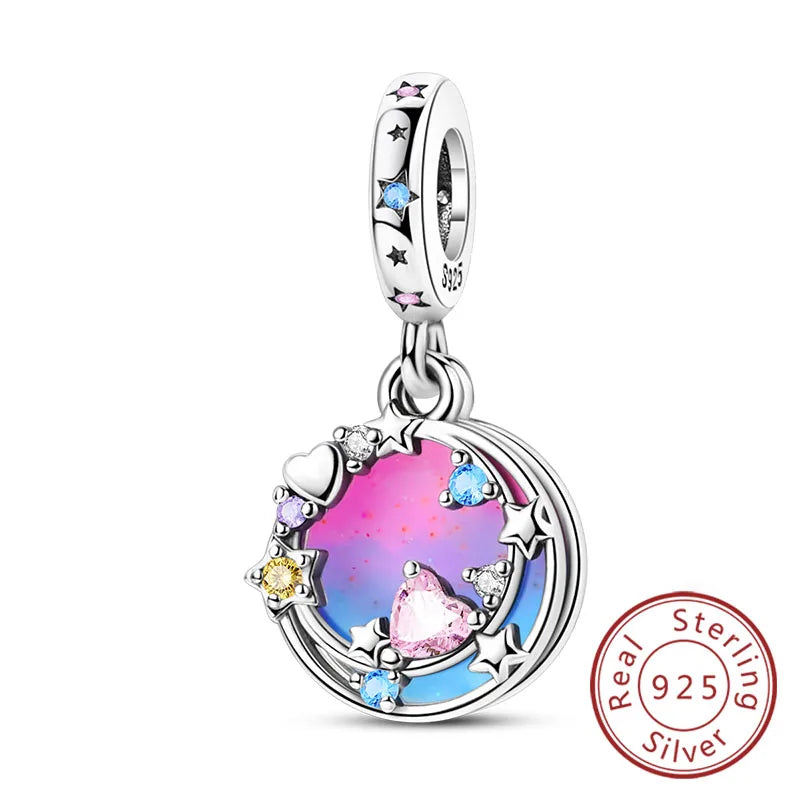 925 Sterling Silver Owl Bow Zircon Charm Beads Pendant