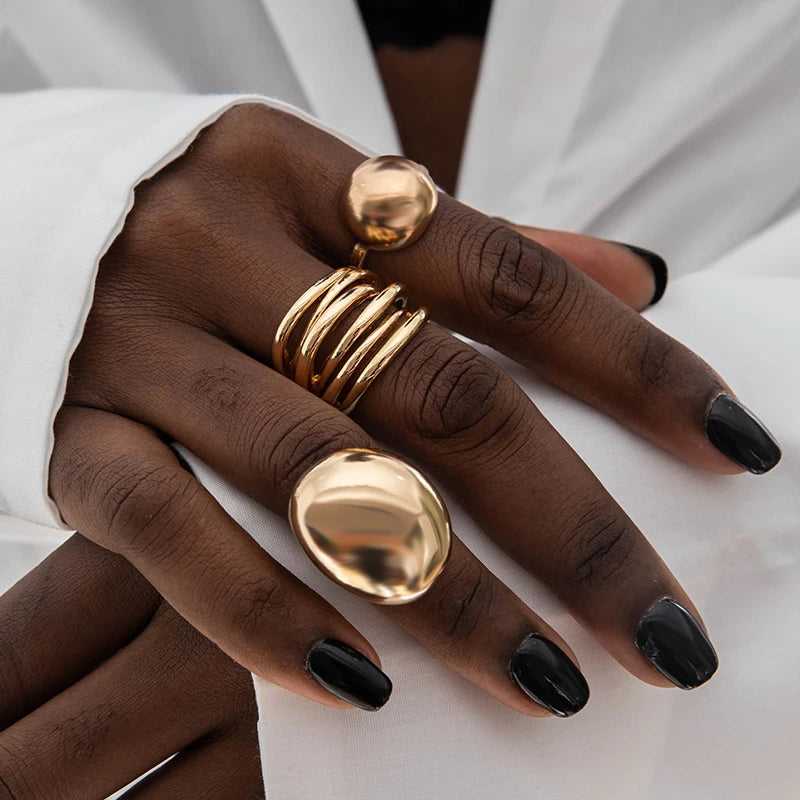 Tocona 2024 Vintage Gold Geometric Adjustable Rings Set for Women Fashion Jewelry Gifts