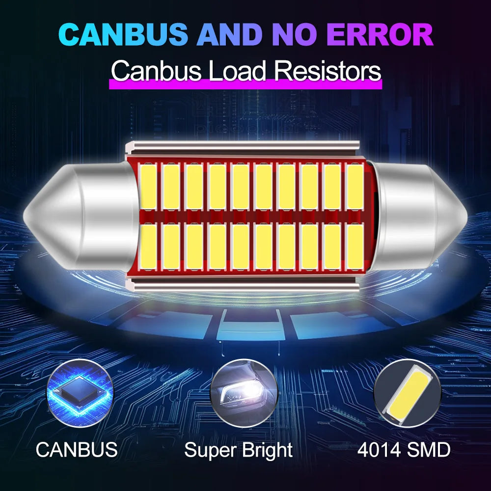 Ultra-Bright 4PCS C5W LED Canbus Festoon 39mm Car Interior Lights 12V 24V 3000LM 6500K White