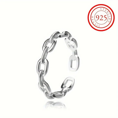 Trendy Unisex 18k Gold Plated 925 Sterling Silver Chain Cuff Ring for Daily Wear