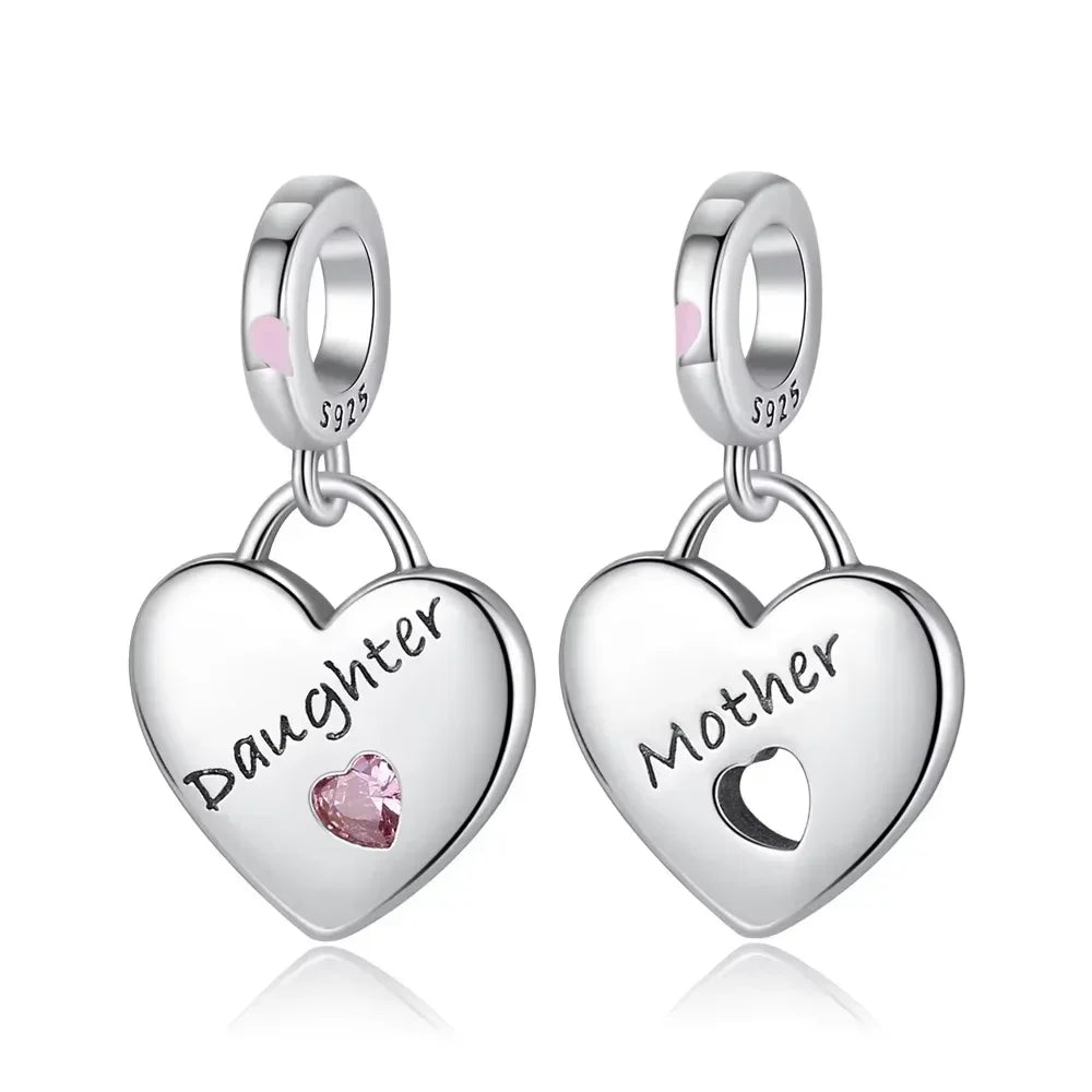 Original 925 Sterling Silver Linked Sister Hearts Openable Heart Locket Dangle Charm Beads for Necklace and Bracelet Jewelry