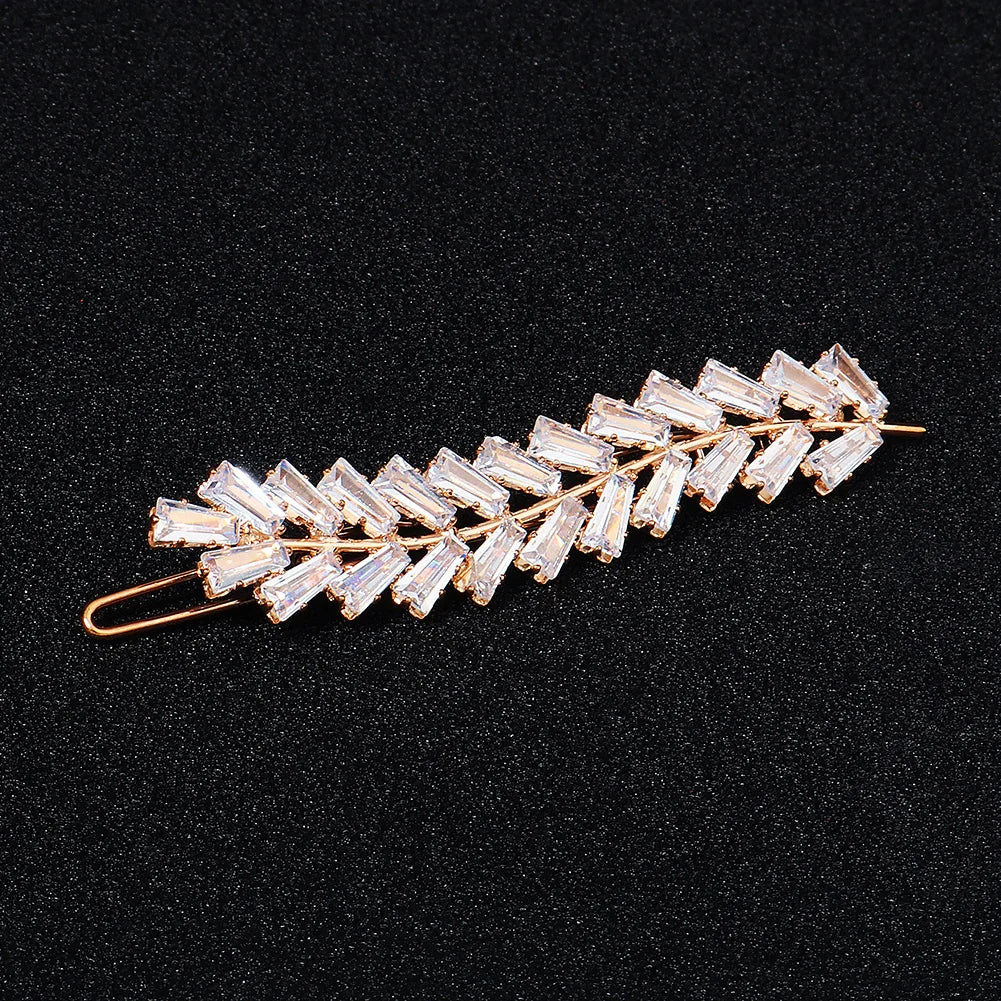 Elegant Cubic Zirconia Leaf Hair Clips for Bridal and Wedding Style