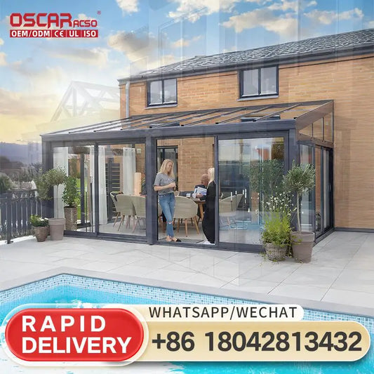 Oscaracso Spacious Four Season Tempered Glass Patio Enclosure With Powder Coated Aluminum Frame For Backyard Sunroom