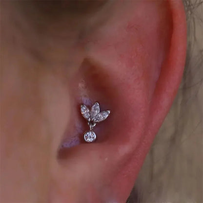 ASTM F136 Titanium Ear Piercing Pendant Chain Dangle Ear Studs with CZ Top Labret Lip Stud and Cartilage Earring Body Jewelry