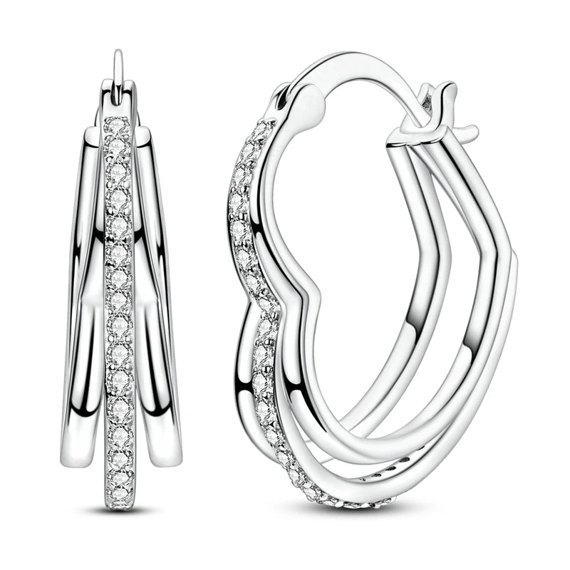 925 Sterling Silver Zirconia Hoop Earrings for Women Engagement Birthday Gift KTE458