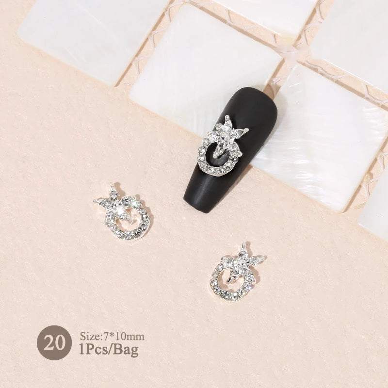 Elegant Gold Silver Metal Bowknot Nail Charm 3D Rhinestone Decor for DIY Manicure Art