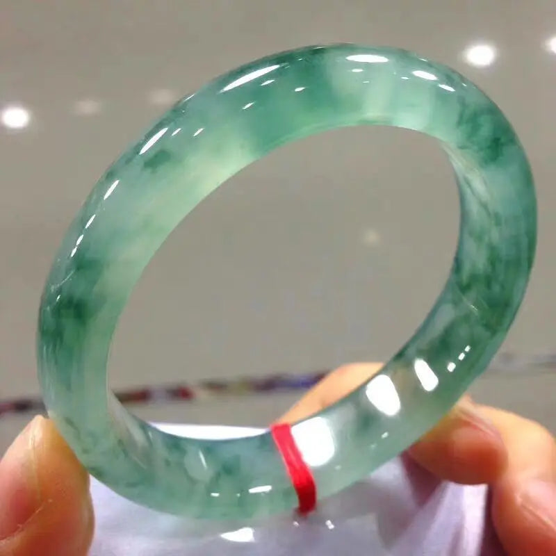 Elegant Light Green Jadeite Bracelet Handcarved Natural Charm Bangle for Women and Men