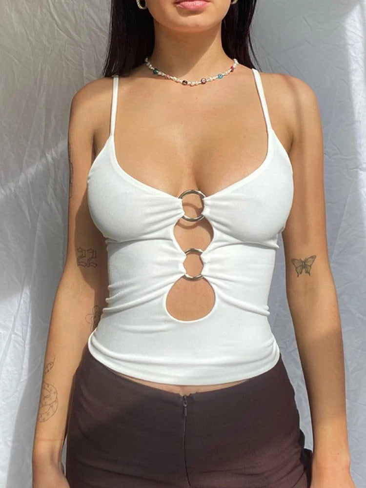 Backless Hollow Out Sleeveless Crop Cami Top For Women