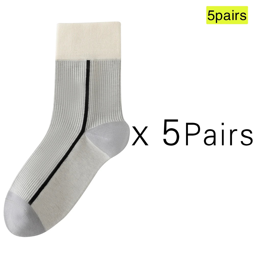 5 Pairs Womens Cotton Mid Calf Seamless Ventilated Socks