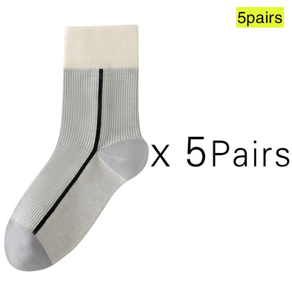 5 Pairs Womens Cotton Mid Calf Seamless Ventilated Socks