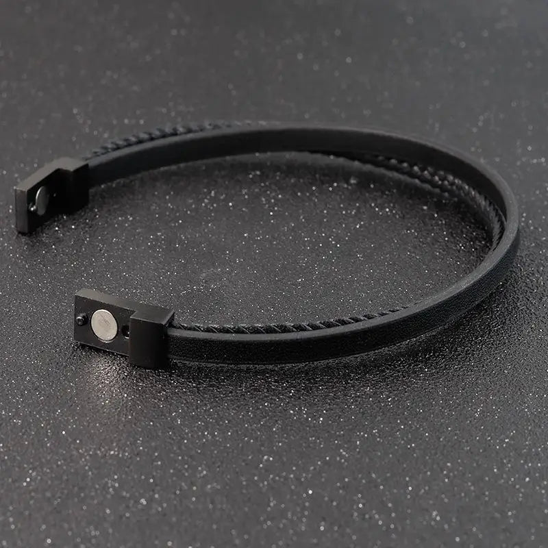 Luxury Men's Leather Bracelet Hand-Woven Multilayer Vintage Bangle with Stainless Steel Clasp