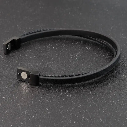 Luxury Men's Leather Bracelet Hand-Woven Multilayer Vintage Bangle with Stainless Steel Clasp