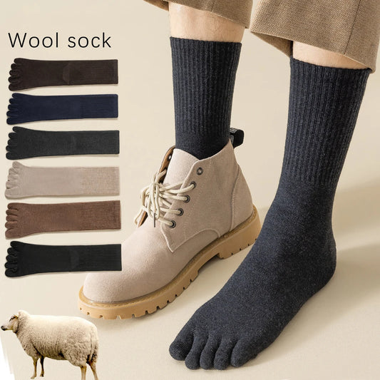 Mens Wool Five Finger Toe Socks Breathable Business