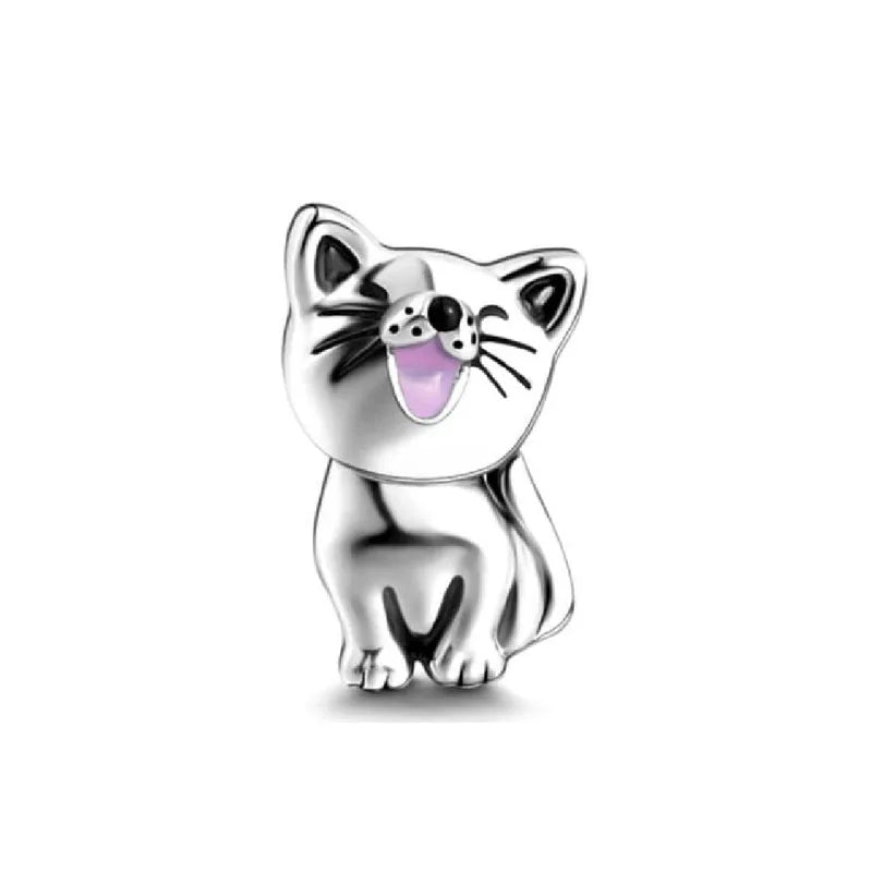 Exquisite 925 Silver Cat Claw Pendant Beads with Safety Chain for European Bracelets B3839