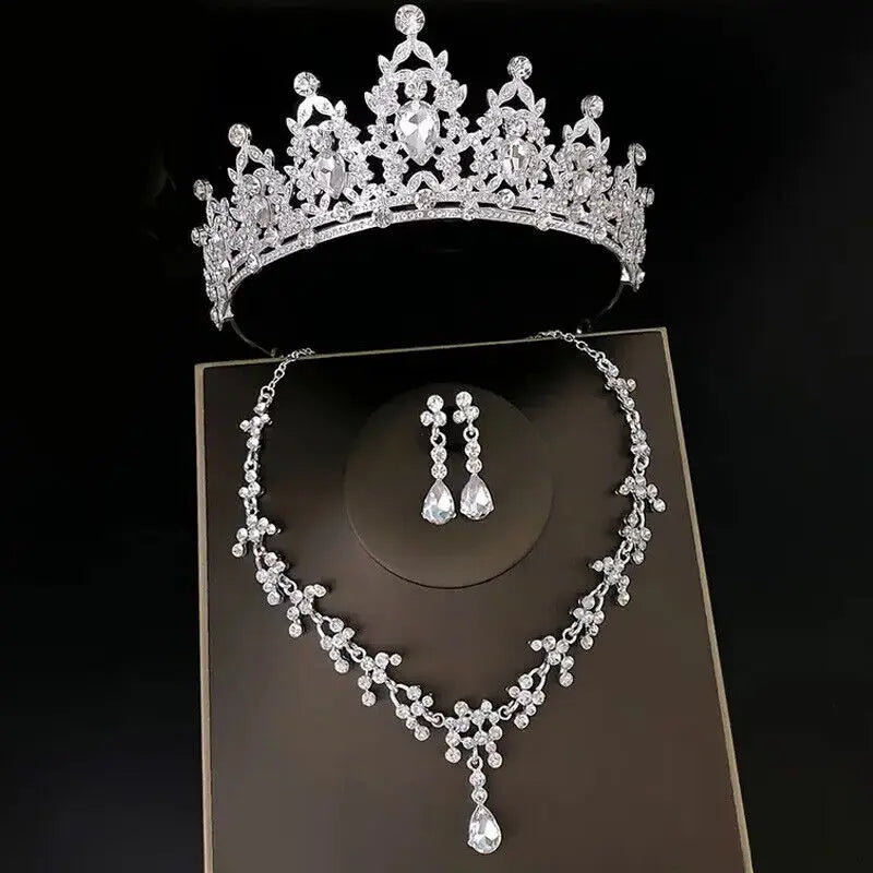 Elegant Crystal Bridal Tiara Set with Earrings and Necklace for Princess Brides