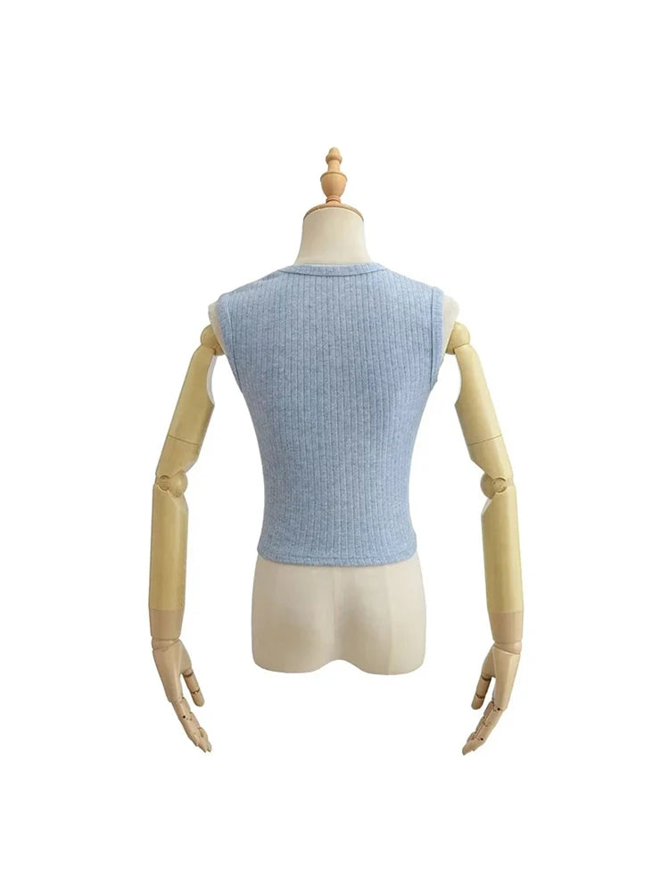 Dozw Elastic Knit Crop Top For Women Solid Summer Sleeveless