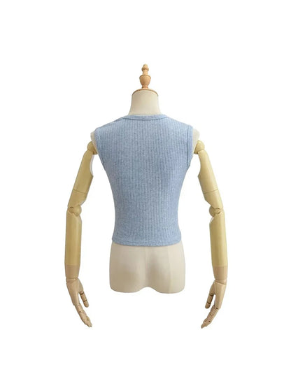 Dozw Elastic Knit Crop Top For Women Solid Summer Sleeveless