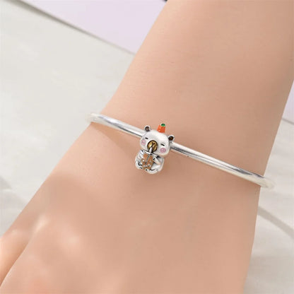 925 Sterling Silver Animal Charms Set Elephant Cat Capybara Swan Zircon Beads for DIY Necklace and Bracelet Jewelry Gift