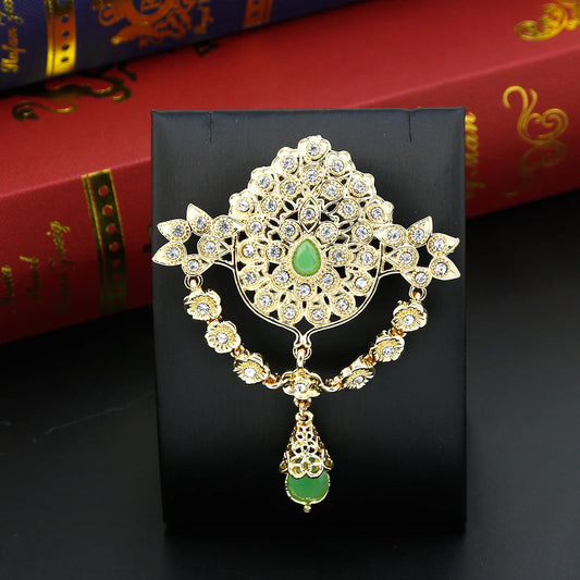Elegant Gold Flower Brooch for Women - Crystal Embellished Moroccan Jewelry for Caftans and Hijabs