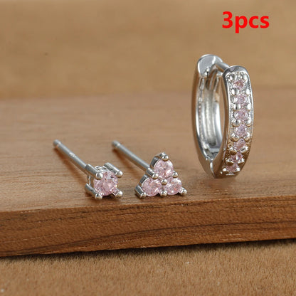 Elegant Rose Red Zircon Stainless Steel Hoop Earrings Set for Women