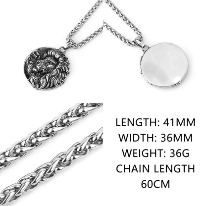 Stainless Steel Viking Lion Pendant Necklace for Men - Vintage Punk Hip Hop Biker Style