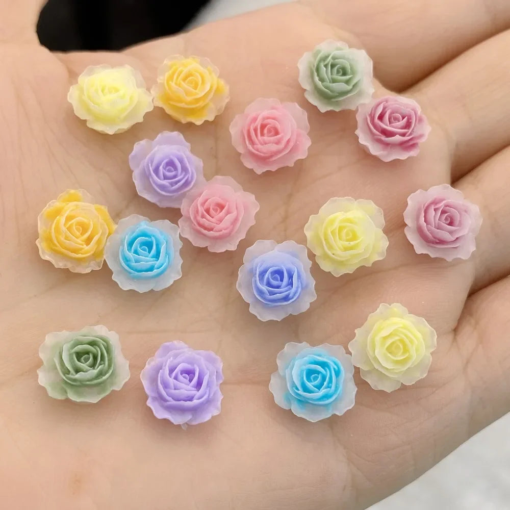 Vibrant 3D Kawaii Flower Nail Art Charms Set - 50 Piece Resin Manicure Decoration Kit