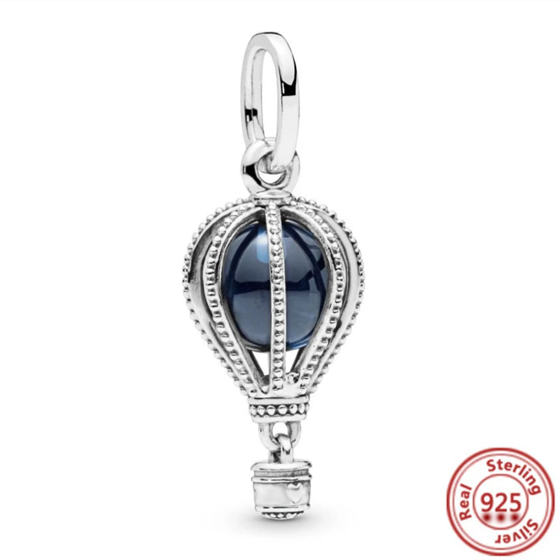 925 Sterling Silver Blue Zircon Feather Crown Stars Moon Charm Beads for Bracelet Y470 3mm-4mm