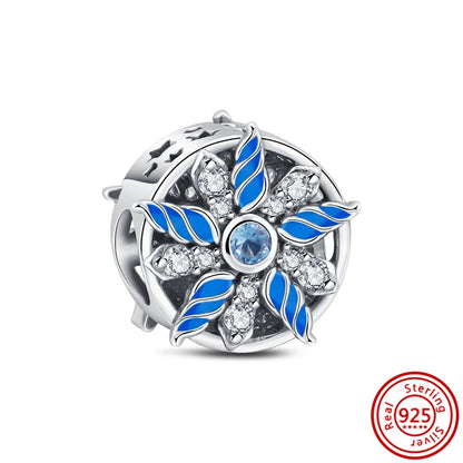 Sterling Silver Blue Zircon Feather Crown Moon Pendant Charm Bracelet Beads ZC064 3mm-4mm