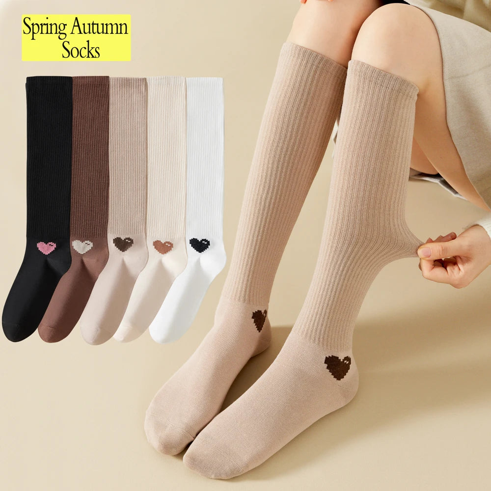 Spring Autumn Compression Calf Socks Women Heart Print