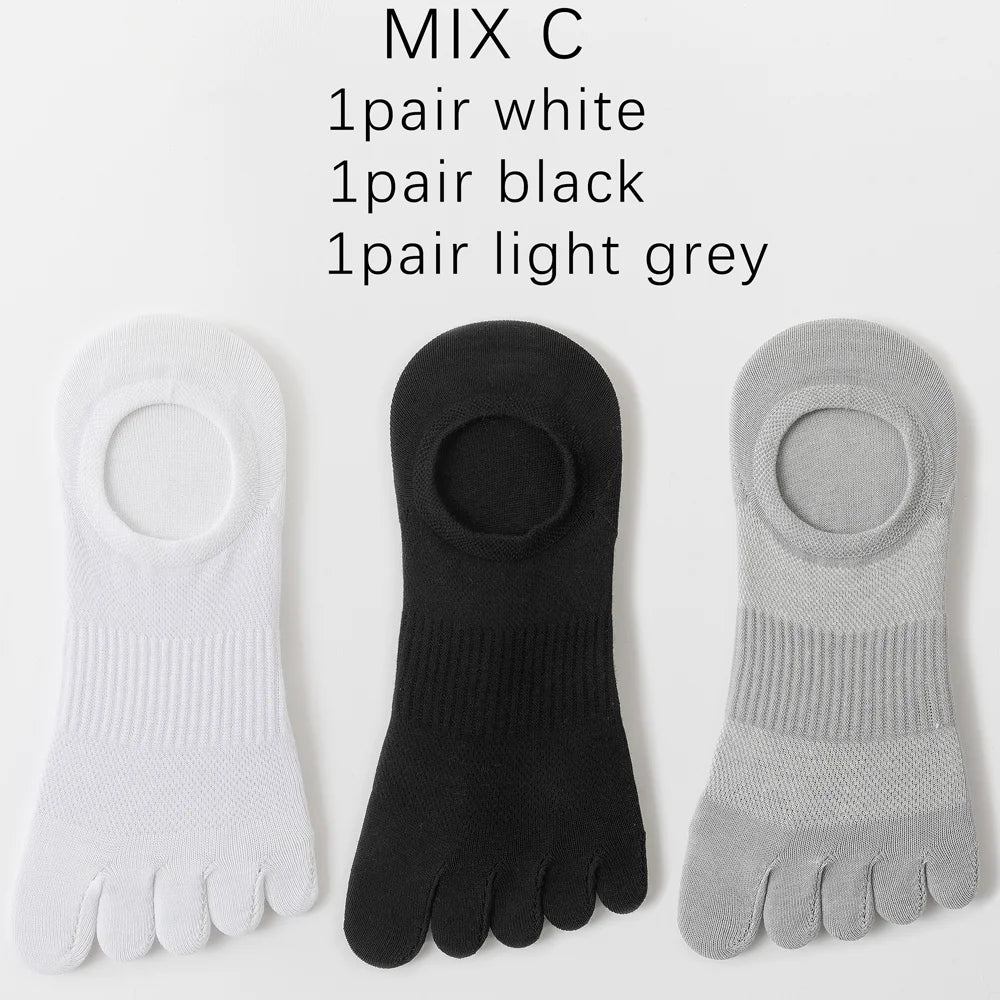 3 Pairs Mens Five Toe Breathable Anti Odor Ankle Socks