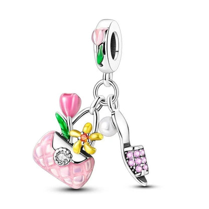 925 Sterling Silver Colorful Flower Charms with Zircon Roses Tulips and Daisies for DIY Necklace and Bracelet Jewelry Gifts