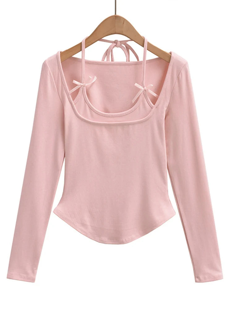Dozw Korean Cropped Halter Top For Women With Bow Tie Chic