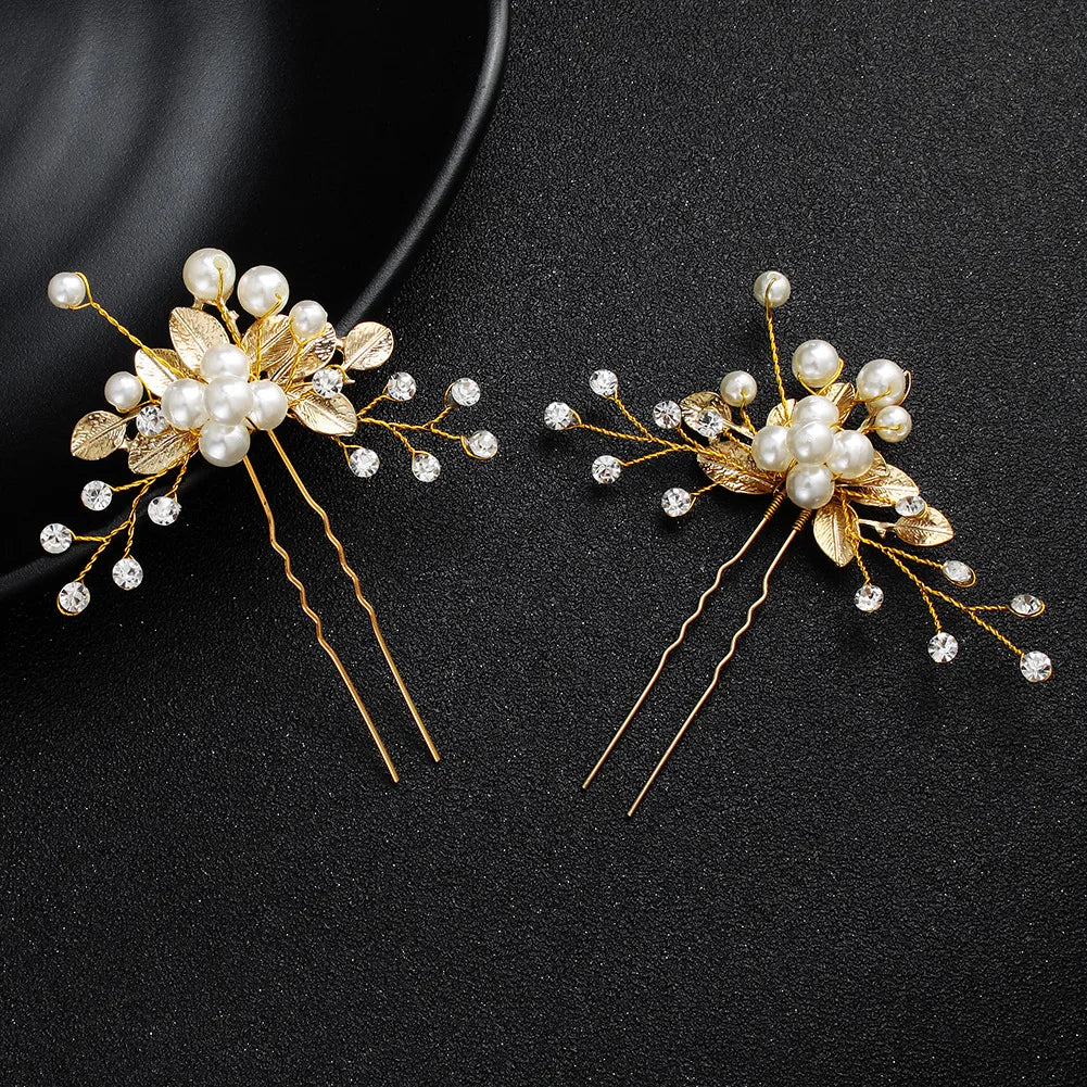 Elegant Pearl Flower Wedding Hairpin Comb Set for Brides