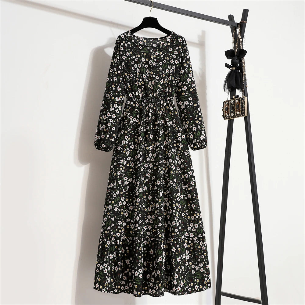 Spring Summer Women Maxi Dresses Casual Full Sleeve Floral 14