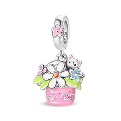 925 Sterling Silver Colorful Flower Charms with Zircon Roses Tulips and Daisies for DIY Necklace and Bracelet Jewelry Gifts