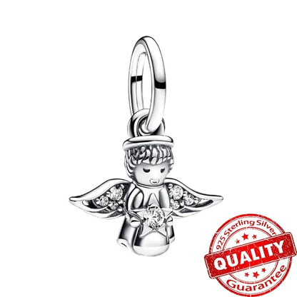 Sterling Silver 925 Angel Wing Heart Bird Charms for Bracelets and Necklaces Women's Fine DIY Jewelry Gifts
