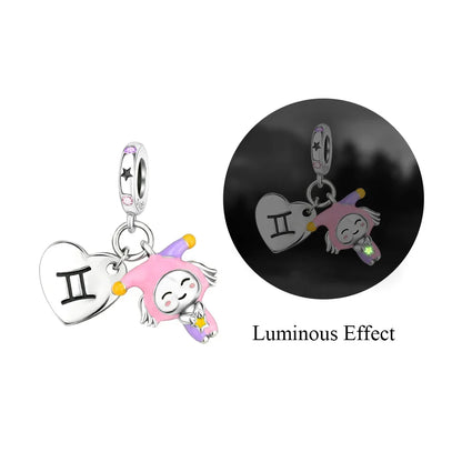 925 Sterling Silver Zodiac Charms with Luminous Stars Zircon Pendants for DIY Bracelets Fine Jewelry Gift