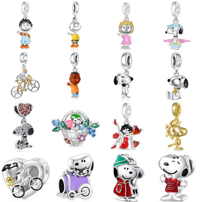 Exquisite 925 Silver Dog Car Bead Bicycle Pendant for DIY European Bracelet Accessories