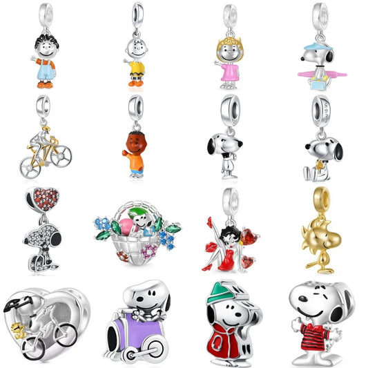 Exquisite 925 Silver Dog Car Bead Bicycle Pendant for DIY European Bracelet Accessories
