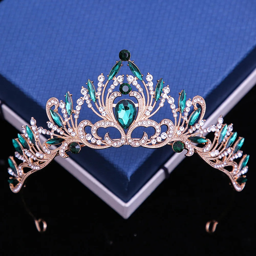 Multicolor Rhinestone Tiara - Top-Rated Crystal Crown Hair Accessory for Women Gold Green
