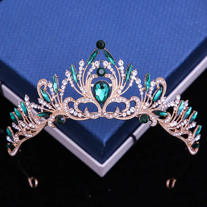 Multicolor Rhinestone Tiara - Top-Rated Crystal Crown Hair Accessory for Women Gold Green