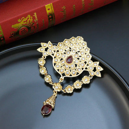 Elegant Gold Flower Brooch for Women - Crystal Embellished Moroccan Jewelry for Caftans and Hijabs