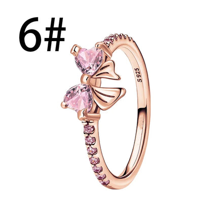 925 Sterling Silver Colorful Bow Jewelry Set for Women Rings Earrings Necklaces Charms DIY Gift